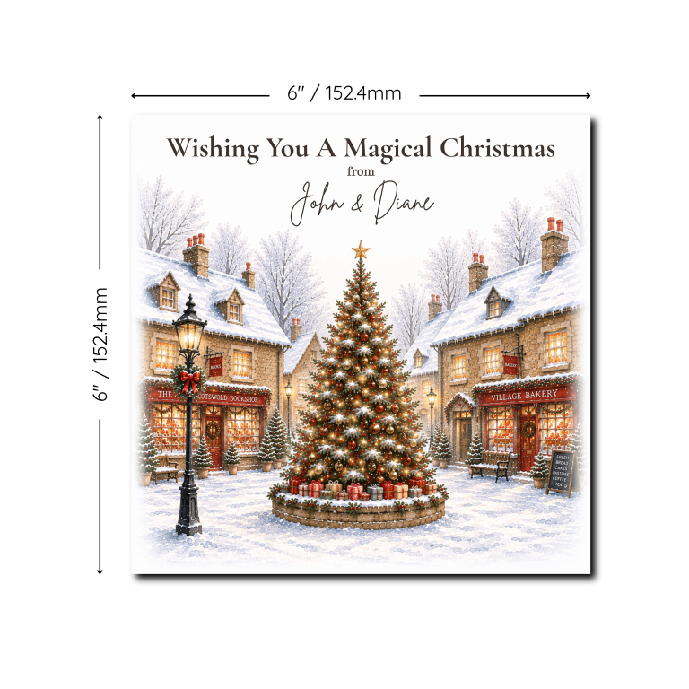 Personalised Christmas Card – Magical Christmas Village & Tree